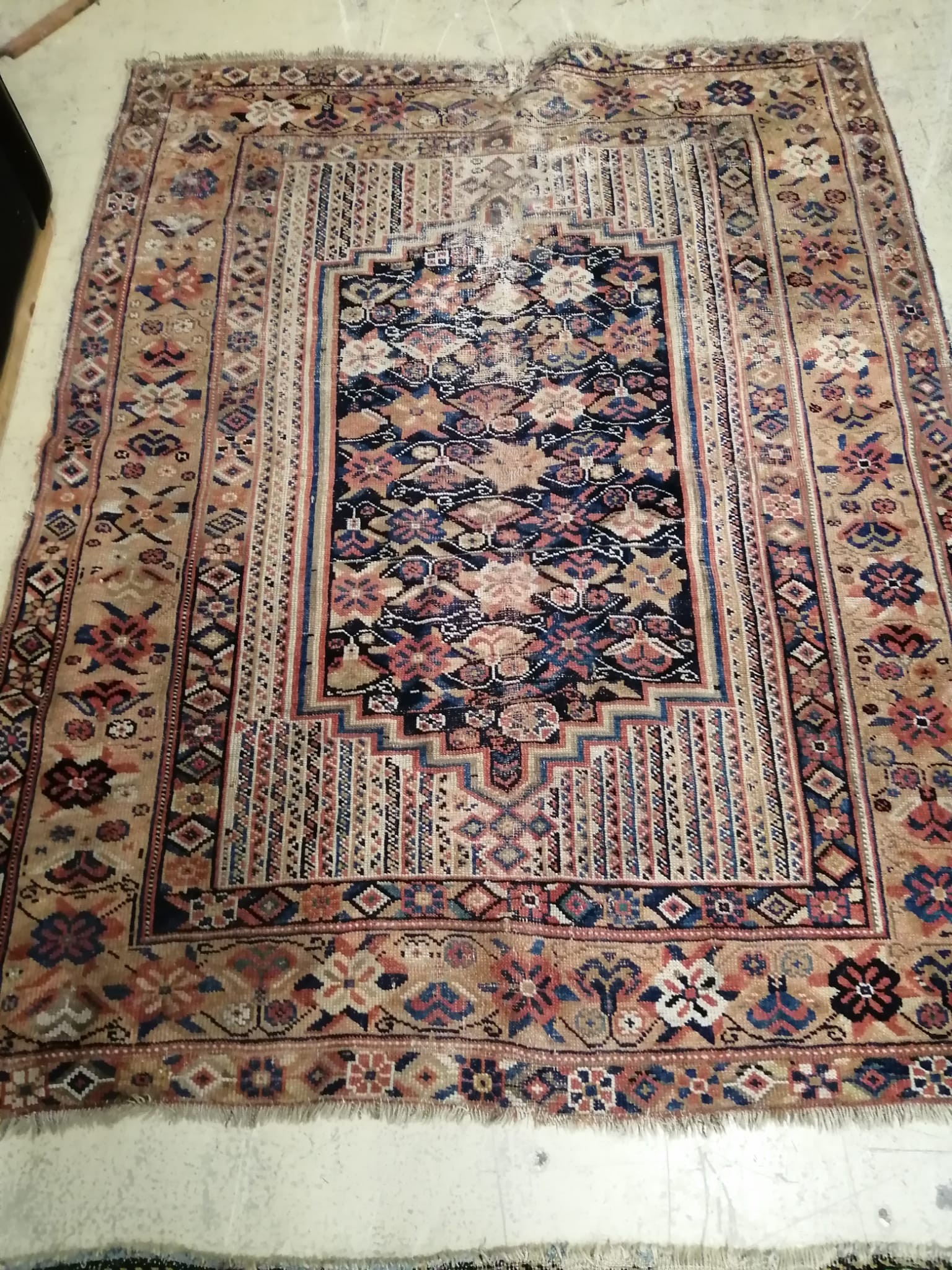 An antique Afshar blue ground rug, worn, 160 x 154cm